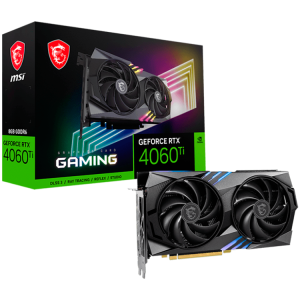 MSI Video Card Nvidia GeForce RTX 4060 Ti GAMING 8G, 8GB GDDR6, 128bit, Effective Memory Clock: 18000MHz, Boost: 2535 MHz, 4352 CUDA Cores, PCIe 4.0, 3x DP 1.4a, HDMI 2.1a, RAY TRACING, Dual Fan, 1x 8pin, 550W Recommended PSU, 3Y