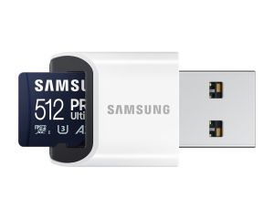 Memory Samsung 512GB micro SD Card PRO Ultimate with USB Reader , UHS-I, Read 200MB/s - Write 130MB/s, U3, V30, A2
