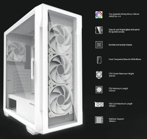 Zalman Case ATX - I3 NEO TG White - aRGB, Tempered Glass