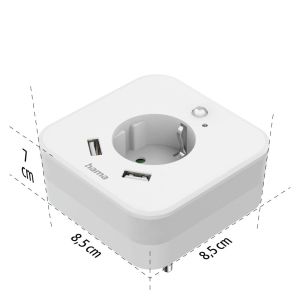 Нощна лампа с контакт HAMA, USB, 2.4 A, 2 изхода, 223498