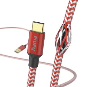 Hama "Reflective" Charging Cable, USB-A - USB-C, 1.5 m, Nylon, red