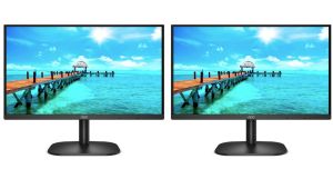 Monitor 2x AOC 27B2QAM 27" WLED VA 1920x1080@75Hz, 4ms GTG, 250cd/m2, 4000:1, 20M:1 DCR, Low Blue Light, Tilt, D-SUB, HDMI, DP, Speakers, Black + Neomounts Flat Screen Desk Mount (clamp/grommet) for 2 screens, 10"-32"