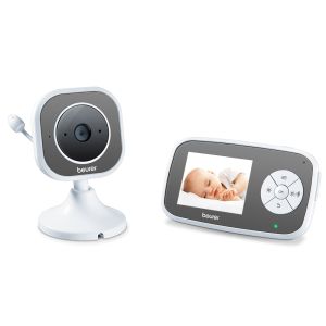 Monitor pentru bebeluși Beurer BY 110 monitor video pentru bebeluși, afișaj color LCD de 2,8 inchi, funcție de vedere pe timp de noapte în infraroșu, 4 cântece de leagăn blânde, funcție de interfon, alarmă de mișcare și sunet, rază de acțiune de până la 3