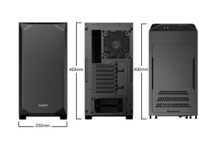 liniște! PURE BASE 500 Window Black, ATX/M-ATX/Mini-ITX, 2x Pure Wings 2 140mm, 2x USB 3.2 Gen. 1, microfon + audio, capac superior interschimbabil, garanție 3 ani