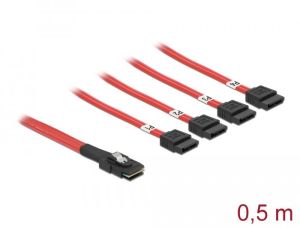 Cablu de interfață DeLock, Mini SAS SFF-8087 > 4 x SATA 7 pini, 0,5 m