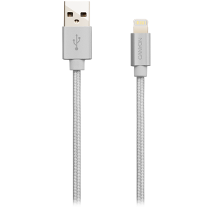 CANYON MFI-3, Charge & Sync MFI braided cable with metallic shell, USB to lightning, certified by Apple, cable length 1m, OD2.8mm, Pearl White