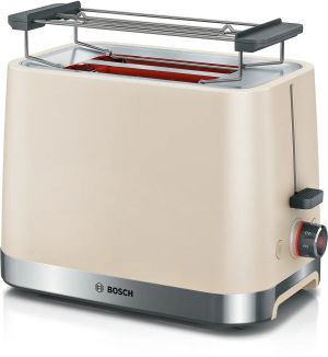 Toaster Bosch TAT4M227, MyMoment Compact toaster, 950 W, Auto power off, Defrost and reheat setting, Removable and foldable bun attachment, High lift, Cream