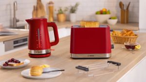 Тостер Bosch TAT4M224, MyMoment Compact toaster, 950 W, Auto power off, Defrost and reheat setting, Removable and foldable bun attachment, High lift, Red