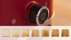 Pâine de pâine Bosch TAT4M224, Pâine de pâine MyMoment Compact, 950 W, Oprire automată, Setare de dezghețare și reîncălzire, Accesoriu detașabil și pliabil pentru chifle, Ridicare mare, Roșu