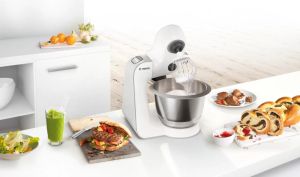 Kitchen robot Bosch MUM58231, Kitchen machine, MUM5, 3D Planetary Mixing 1000 W, add. Plastic blender, Meat mincer, White - Silver