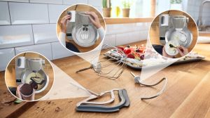 Кухненски робот Bosch MUM5XL72, Compact Kitchen Machine, MUM5 scale, 3D Planetary Mixing, 1000 W, add. Meat grinder, Blender, Plastic bowl, Grey-silver