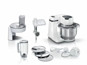 Robot de bucătărie Bosch MUMS2EW30 Mașină de bucătărie, MUM Seria 2, 700 W, 4 viteze, bol de amestecare din plastic de 3,8 l, adăugare accesorii, Alb - alb