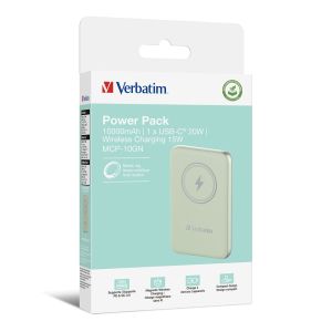 External battery Verbatim MCP-10GN Power Pack 10000 mAh with UBS-C® PD 20W / Magnetic Wireless Charging 15W Green