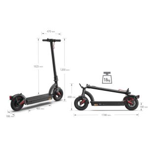 Electric scooter Sharp Electric Scooter, Range per charge: 40 km, LED Display, USB Charging Port, Bluetooth, IPX4 certification, Wheel size: 10", Dual brake systems, Mechanical bell, Max load: 120 kg, Black + Sharp Phone Holder