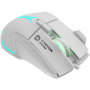 CANYON Fortnax GM-636, 9keys Gaming wired mouse, Sunplus 6662, DPI up to 20000, Huano 5million switch, RGB lighting effects, 1.65M braided cable, ABS material. size: 113*83*45mm, weight: 102g, White