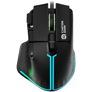 CANYON Fortnax GM-636, 9keys Gaming wired mouse, Sunplus 6662, DPI up to 20000, Huano 5million switch, RGB lighting effects, 1.65M braided cable, ABS material. size: 113*83*45mm, weight: 102g, Black
