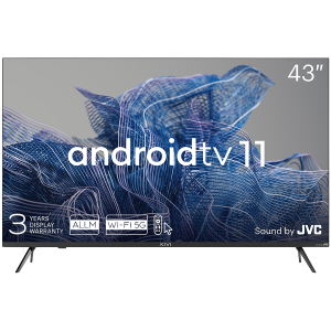 43', UHD, Android TV 11, Black, 3840x2160, 60 Hz, Sound by JVC, 2x12W, 53 kWh/1000h , BT5.1, HDMI ports 4, 24 months