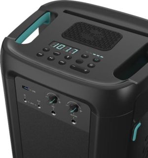 Аудио система Hisense Party Rocker One Plus (HP110) Bluetooth Speaker with 300W Power, Built-in Woofer, Karaoke Mode, Built-in Wireless Charging Pad, AUX Input and Output, USB, 15 Hour Long-Lasting Battery 4 x 2500Ah, 2x mics included