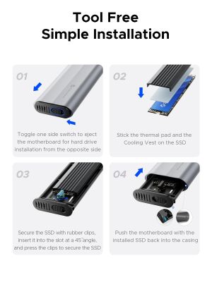 Orico външна кутия за диск Storage - Case - M.2 NVMe/SATA M/B key - USB3.1 Type-C, Silicone Protective Case, 10Gbps - AXM2S-G2-GY-BP