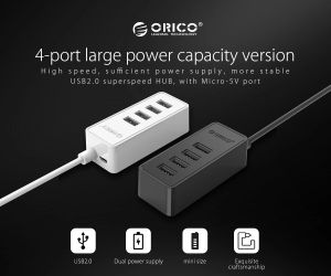 Orico хъб USB2.0 HUB 4 port - USB/Micro USB input, Black - W5P-U2-100-BK-EP