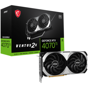 MSI Video Card Nvidia GeForce RTX 4070 TI VENTUS 2X 12G OC, 12GB GDDR6X, 192bit, Boost: 2640 MHz, 7680 CUDA Cores, PCIe 4.0, 3x DP 1.4a, HDMI 2.1a, RAY TRACING, Dual Fan, 1x 16pin, 700W Recommended PSU, 3Y