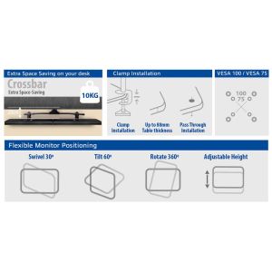 Monitor desk mount, 2 screens up to 27", VESA