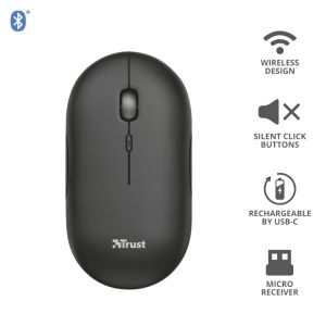 Mouse TRUST Puck Wireless & BT Rechargeable Mouse Black