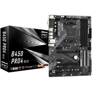 ASROCK Main Board Desktop B450 PRO4 (B450, AM4, 4xDDR4, HDMI/DP/D-Sub, 2 PCIe 3.0 x16, 4 PCIe 2.0 x1, 2xM.2, 6 SATA3, 1x USB-C, 2xUSB 2.0, 5x USB 3.2, 1xCOM Port Header, ATX, Retail)