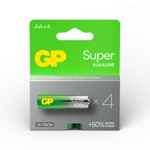 Алкална батерия GP SUPER LR6 AA, 4 бр. в опаковка, 1.5V, GP15A