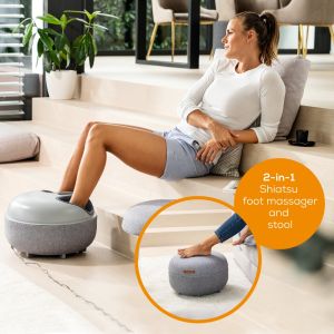 Massager Beurer FM 120 Shiatsu foot massager + modern stool; Shiatsu and air pressure massage; Heat function; 3 massage programs; 3 intensity levels of air compression massage; shoe size 46; washable and removable cover; wireless control