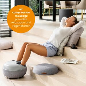 Термоподложка Beurer FM 120 Shiatsu foot massager + modern stool; Shiatsu and air pressure massage; Heat function; 3 massage programmes; 3 intensity levels of air compression massage; shoe size 46; washable and removable cover; wireless control