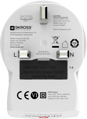 Adaptor SKROSS Europe la UK 1500280, USB, alb