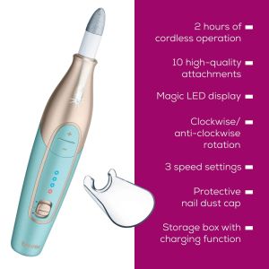 Комплект за маникюр/педикюр Beurer MP 84 Premium Manicure/pedicure set, 10 attachments, 3 speed levels, Ergonomic design and bright LED light, Lithium ion battery, with practical charging and storage case