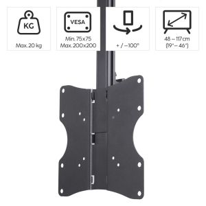 Hama TV Ceiling Mount, Swivel, Height-adjustable, 117 cm (46") up to 20 kg, 220876