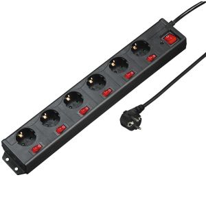 Hama Power Strip, 6-Way, 90°, Indiv. Switchable, 1.4 m, 223160