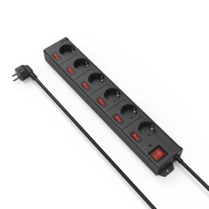 Hama Power Strip, 6-Way, 90°, Indiv. Switchable, 1.4 m, 223160