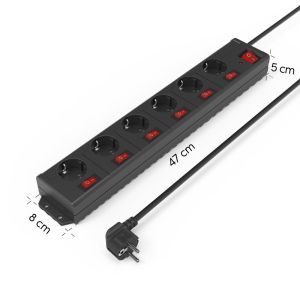 Hama Power Strip, 6-Way, 90°, Indiv. Switchable, 1.4 m, 223160