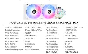 Thermalright водно охлаждане Water Cooling Aqua Elite 240 White A-RGB V3 - LGA1851/LGA1700/AM5