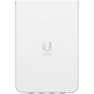 UniFi6 In-Wall. Wall-mounted WiFi 6 access point with a built-in PoE switch.