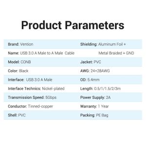 Vention USB 3.0 AM / AM - 1.5M Black - CONBG