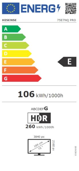 Телевизор Hisense 75" E7NQ Pro, 4K Ultra HD 3840x2160, QLED, Quantum Dot, 144Hz, HDR 10+ adaptive, HLG, Dolby Vision, DTS Virtual X, Smart TV, WiFi 5GHz, WiFi Direct,Light Sensor, BT, Anyview Cast, 3xHDMI, 2xUSB, LAN, CI+, DVB-T2/C/S2, Black