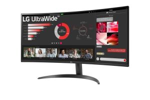 Монитор LG 34WR50QK-B, 34" UltraWide Curved, AG, VA, 5ms, 1ms MBR, 3000:1, 300 cd/m2, 21:9, WQHD 3440x1440, HDR 10, sRGB 99%, FreeSync, 100 Hz, HDMI, DisplayPort, Tilt, Reader Mode, PBP, Headphone Out, Black