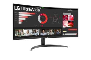 Монитор LG 34WR50QK-B, 34" UltraWide Curved, AG, VA, 5ms, 1ms MBR, 3000:1, 300 cd/m2, 21:9, WQHD 3440x1440, HDR 10, sRGB 99%, FreeSync, 100 Hz, HDMI, DisplayPort, Tilt, Reader Mode, PBP, Headphone Out, Black