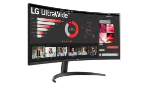 Монитор LG 34WR50QK-B, 34" UltraWide Curved, AG, VA, 5ms, 1ms MBR, 3000:1, 300 cd/m2, 21:9, WQHD 3440x1440, HDR 10, sRGB 99%, FreeSync, 100 Hz, HDMI, DisplayPort, Tilt, Reader Mode, PBP, Headphone Out, Black