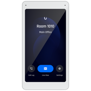 Afișaj Ubiquiti UA-Intercom-Viewer care se împerechează cu interfonul de acces pentru monitorizarea vizitatorilor și controlul accesului de la distanță, pentru a fi montat în mai multe locații din clădirea dvs.