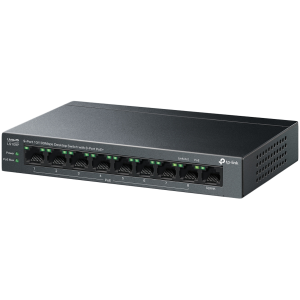 TP-Link LS109P 9-Port 10/100 Mbps Desktop Switch with 8-Port PoE+, 8× 10/100 Mbps PoE+ Ports, 1× 10/100 Mbps Non-PoE Port, 802.3at/af, 63 W PoE Power, Desktop Steel Case, Extend Mode for 250m PoE Transmitting, Isolation Mode, PoE Auto Recovery