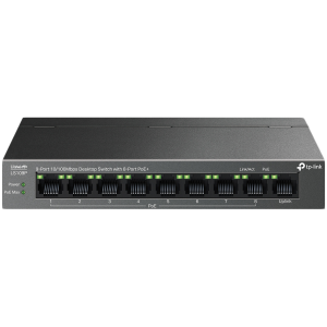 TP-Link LS109P 9-Port 10/100 Mbps Desktop Switch with 8-Port PoE+, 8× 10/100 Mbps PoE+ Ports, 1× 10/100 Mbps Non-PoE Port, 802.3at/af, 63 W PoE Power, Desktop Steel Case, Extend Mode for 250m PoE Transmitting, Isolation Mode, PoE Auto Recovery