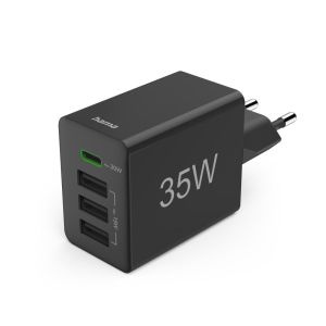 Hama Fast Charger, 1x USB-C PD, 3x USB-A, Mini-Charger, 35 W, black