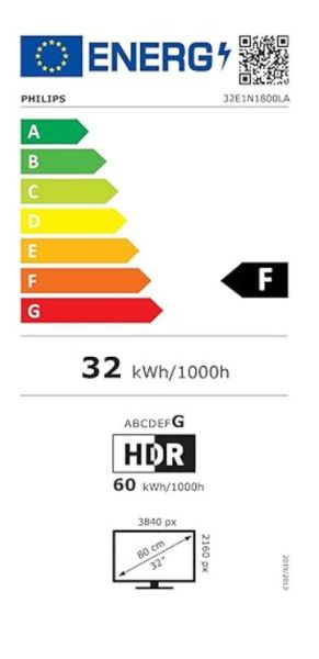 Монитор Philips 32E1N1800LA, 31.5" VA WLED, 3840x2160@60Hz, 4ms GtG, 300cd m/2, 3500:1, Mega Infinity DCR, Adaptive Sync, FlickerFree, Blue Light tech. Soft., 2Wx2, Tilt, 2xHDMI, DP