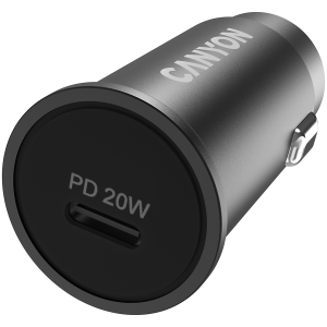 Canyon C-20, PD 20W Încărcător auto de buzunar, intrare: DC12V-24V, ieșire: PD20W, suport iPhone12 PD încărcare rapidă, Conform CE RoHs, Dimensiune: 50,6*23,4*23,4, 18g, Negru